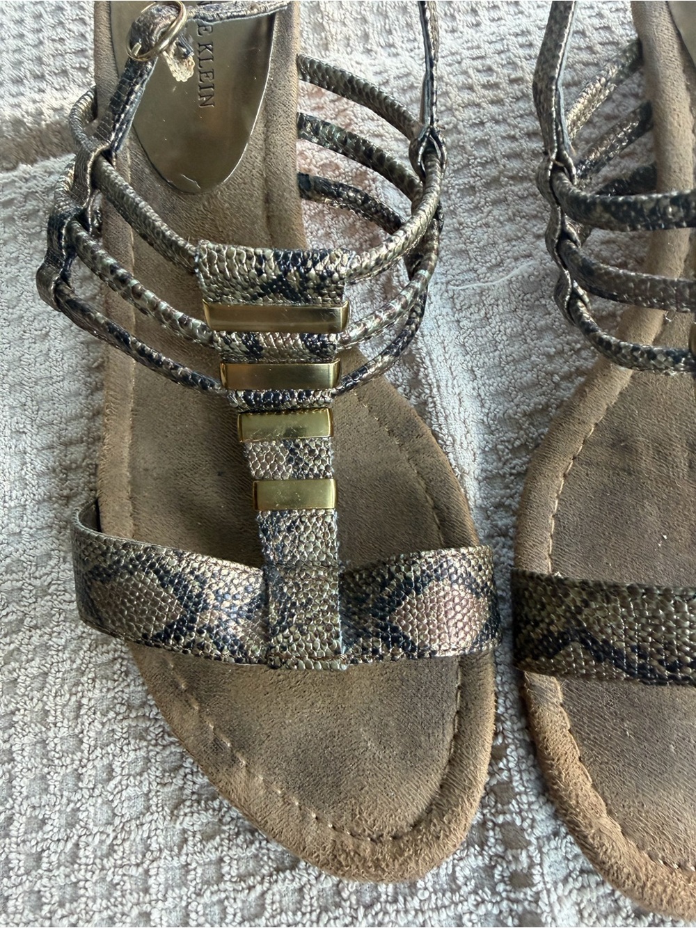 Naturalizer Brown Snake-Print Strappy Sandal with Gold Accents, 10 M